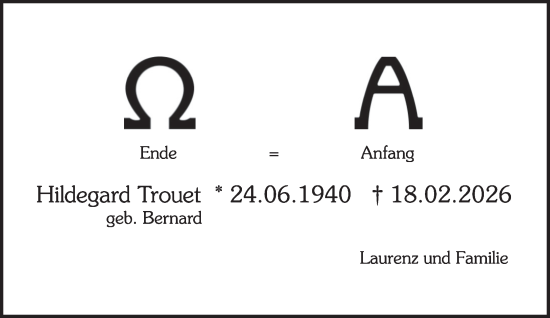 Traueranzeige von Hildegard Trouet von trierischer_volksfreund