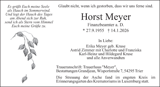 Traueranzeige von Horst Meyer von trierischer_volksfreund