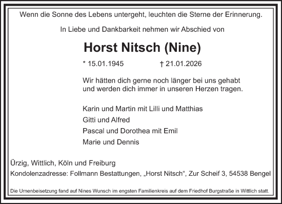 Traueranzeige von Horst Nitsch von trierischer_volksfreund