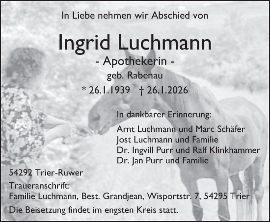 Traueranzeige von Ingrid Luchmann von trierischer_volksfreund
