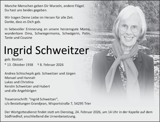 Traueranzeige von Ingrid Schweitzer von trierischer_volksfreund