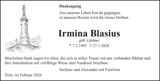 Traueranzeige von Irmina Blasius von trierischer_volksfreund