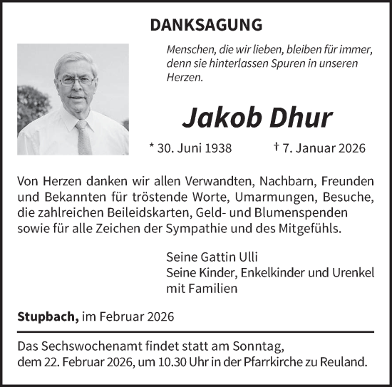 Traueranzeige von Jakob Dhur von trierischer_volksfreund