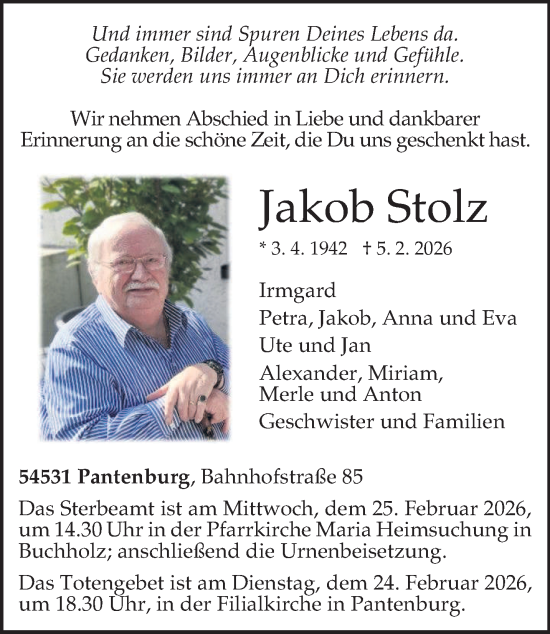 Traueranzeige von Jakob Stolz von trierischer_volksfreund