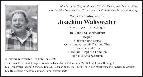 Traueranzeige von Joachim Wahsweiler von trierischer_volksfreund