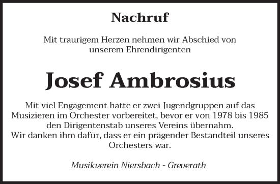 Traueranzeige von Josef Ambrosius von trierischer_volksfreund