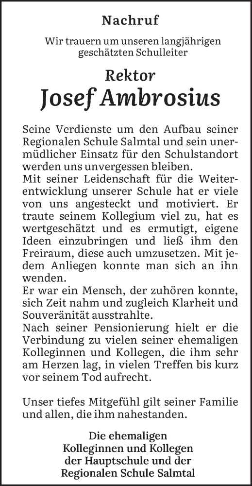 Traueranzeige von Josef Ambrosius von trierischer_volksfreund