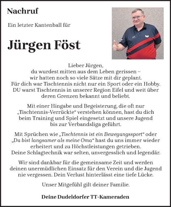 Traueranzeige von Jürgen Föst von trierischer_volksfreund