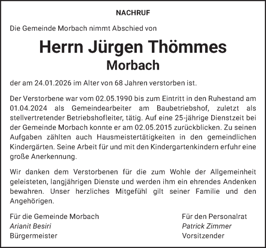 Traueranzeige von Jürgen Thömmes von trierischer_volksfreund