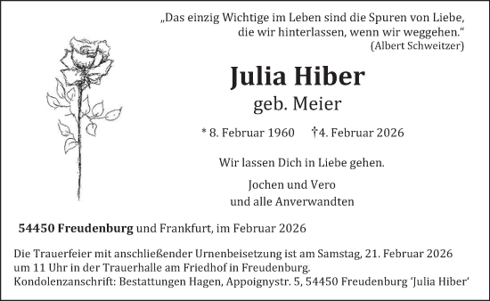 Traueranzeige von Julia Hiber von trierischer_volksfreund