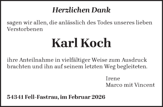 Traueranzeige von Karl Koch von trierischer_volksfreund