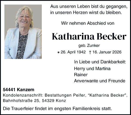 Traueranzeige von Katharina Becker von trierischer_volksfreund