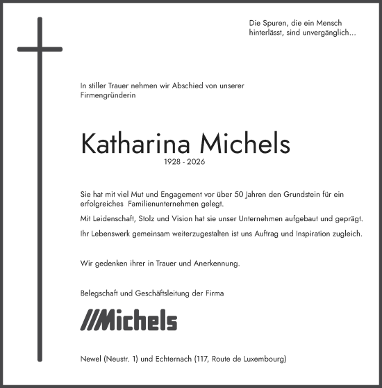 Traueranzeige von Katharina Michels von trierischer_volksfreund