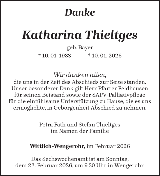 Traueranzeige von Katharina Thieltges von trierischer_volksfreund