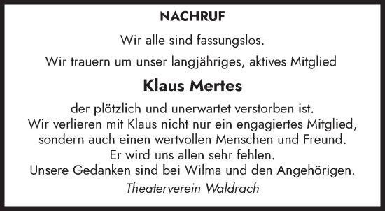 Traueranzeige von Klaus Mertes von trierischer_volksfreund