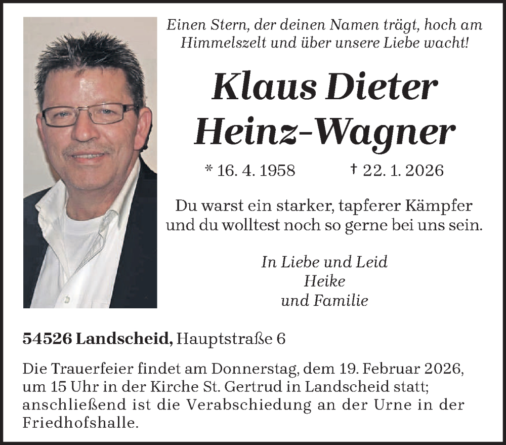  Traueranzeige für Klaus Dieter Heinz Wagner vom 14.02.2026 aus trierischer_volksfreund
