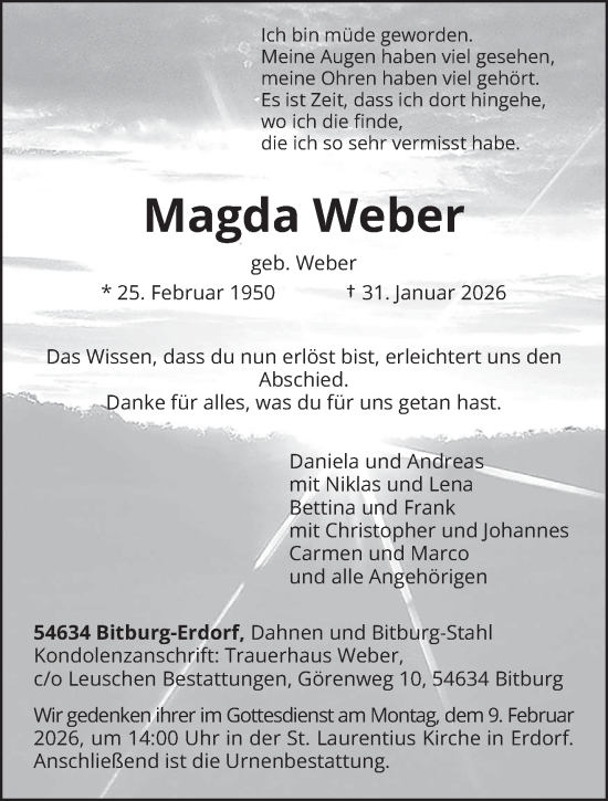 Traueranzeige von Magda Weber von trierischer_volksfreund