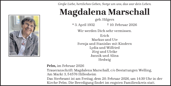Traueranzeige von Magdalena Marschall von trierischer_volksfreund