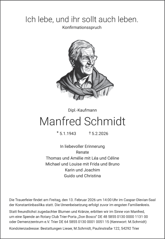 Traueranzeige von Manfred Schmidt von trierischer_volksfreund