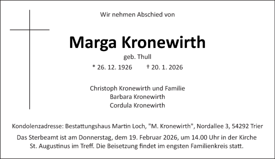 Traueranzeige von Marga Kronewirth von trierischer_volksfreund