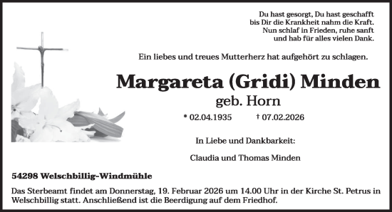 Traueranzeige von Margareta Minden von trierischer_volksfreund