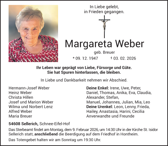 Traueranzeige von Margareta Weber von trierischer_volksfreund