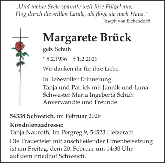 Traueranzeige von Margarete Brück von trierischer_volksfreund