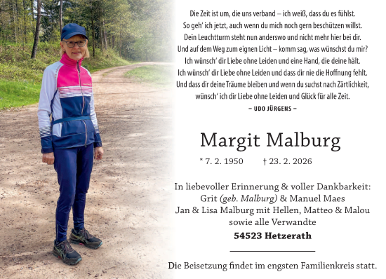 Traueranzeige von Margit Malburg von trierischer_volksfreund