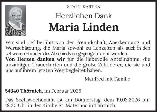 Traueranzeige von Maria Linden von trierischer_volksfreund