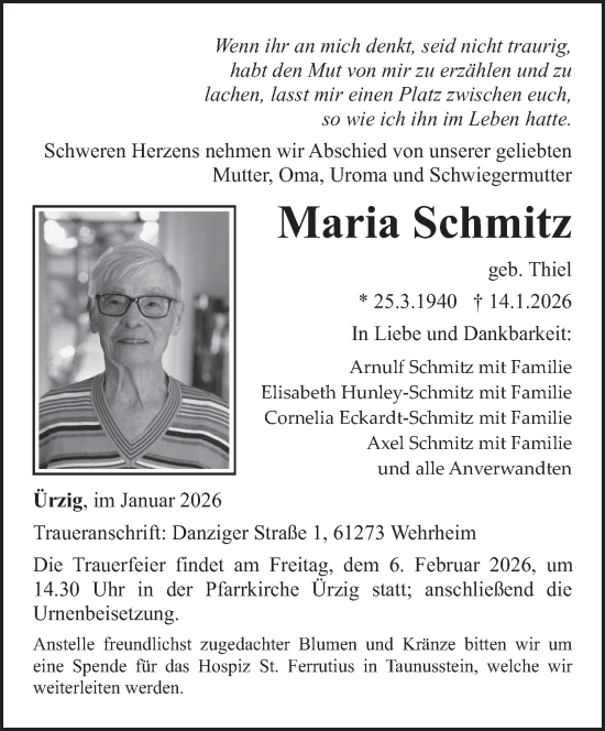 Traueranzeige von Maria Schmitz von trierischer_volksfreund
