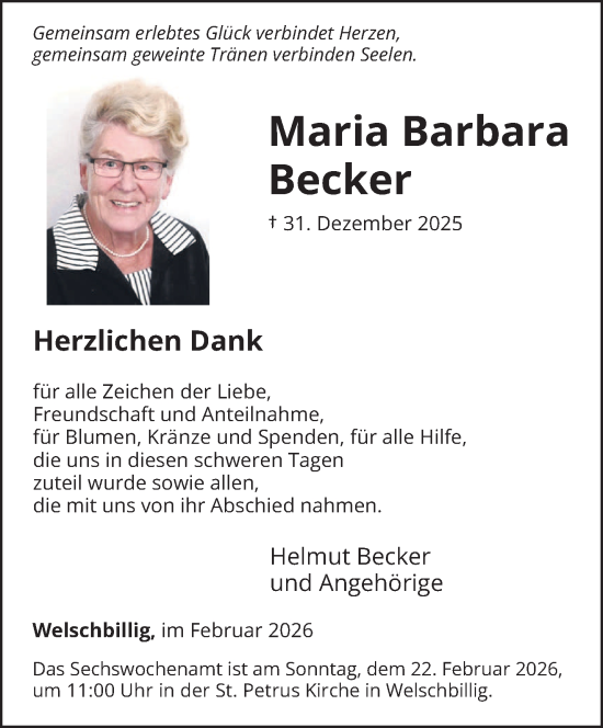 Traueranzeige von Maria Barbara Becker von trierischer_volksfreund
