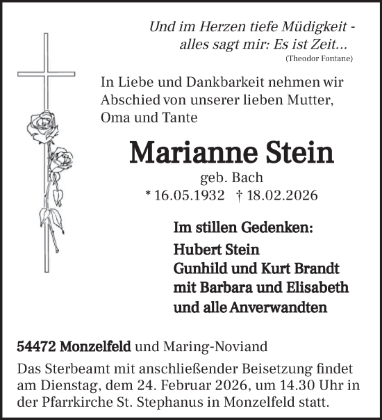Traueranzeige von Marianne Stein von trierischer_volksfreund