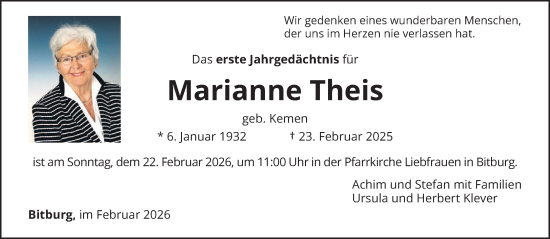 Traueranzeige von Marianne Theis von trierischer_volksfreund