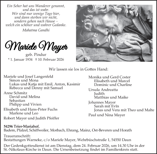 Traueranzeige von Mariele Mayer von trierischer_volksfreund