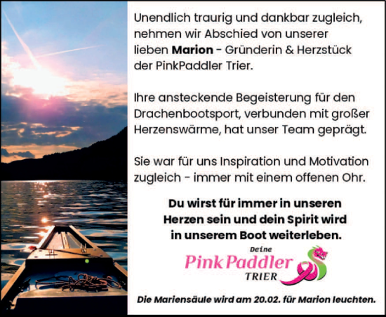 Traueranzeige von Marion  von trierischer_volksfreund