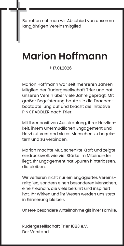 Traueranzeige von Marion Hoffmann von trierischer_volksfreund