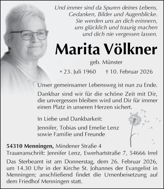 Traueranzeige von Marita Völkner von trierischer_volksfreund