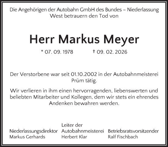 Traueranzeige von Markus Meyer von trierischer_volksfreund