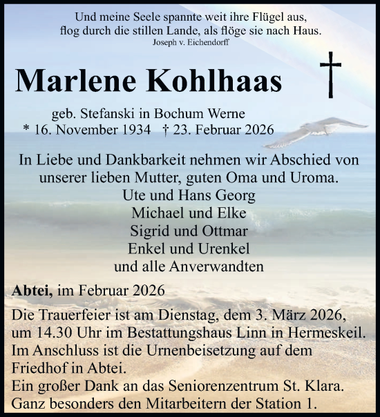 Traueranzeige von Marlene Kohlhaas von trierischer_volksfreund