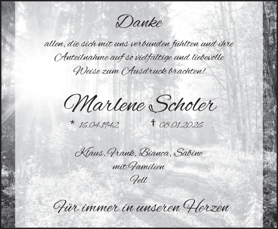 Traueranzeige von Marlene Scholer von trierischer_volksfreund