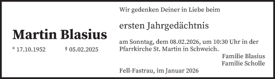Traueranzeige von Martin Blasius von trierischer_volksfreund