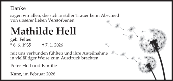 Traueranzeige von Mathilde Hell von trierischer_volksfreund