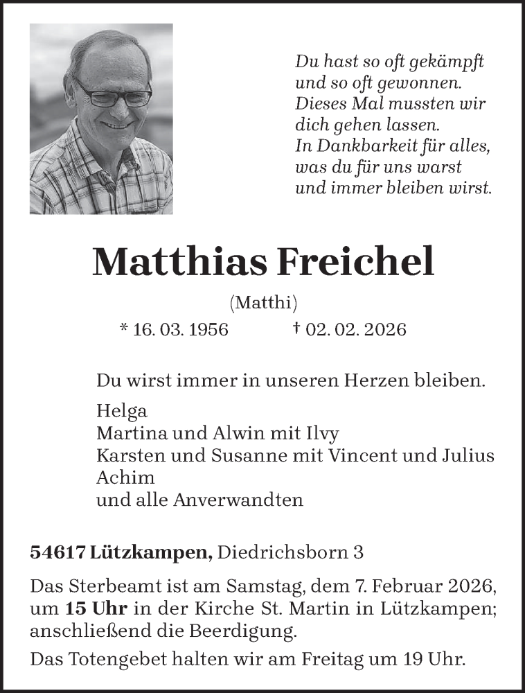  Traueranzeige für Matthias Freichel vom 04.02.2026 aus trierischer_volksfreund