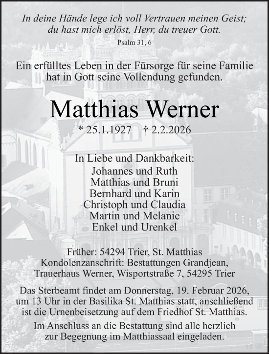 Traueranzeige von Matthias Werner von trierischer_volksfreund