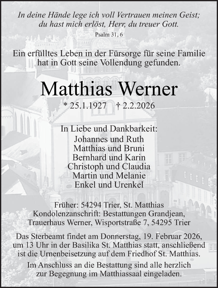  Traueranzeige für Matthias Werner vom 14.02.2026 aus trierischer_volksfreund