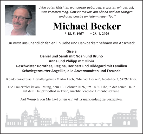 Traueranzeige von Michael Becker von trierischer_volksfreund
