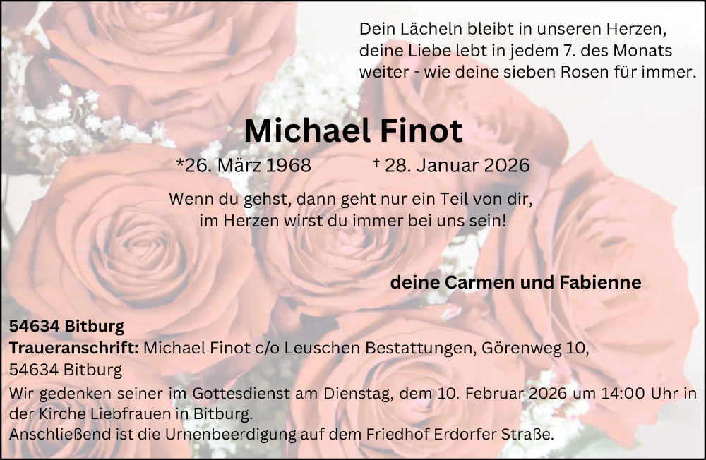  Traueranzeige für Michael Finot vom 04.02.2026 aus trierischer_volksfreund