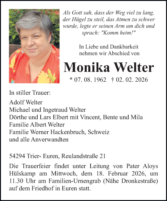 Traueranzeige von Monika Welter von trierischer_volksfreund