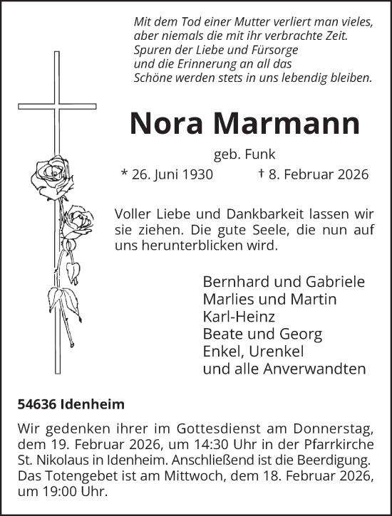Traueranzeige von Nora Marmann von trierischer_volksfreund