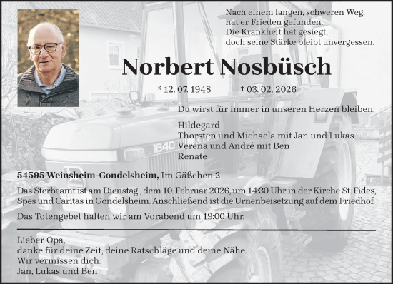 Traueranzeige von Norbert Nosbüsch von trierischer_volksfreund